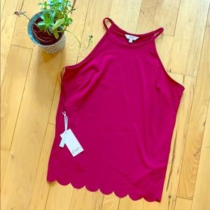 Candie’s Scalloped Halter Top in Beet Red